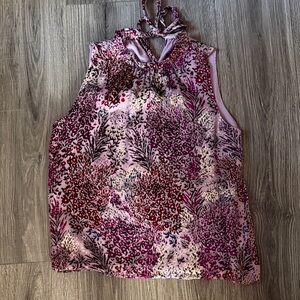 White House Black Market Size Small Floral Sleeveless Top with Tie Neck